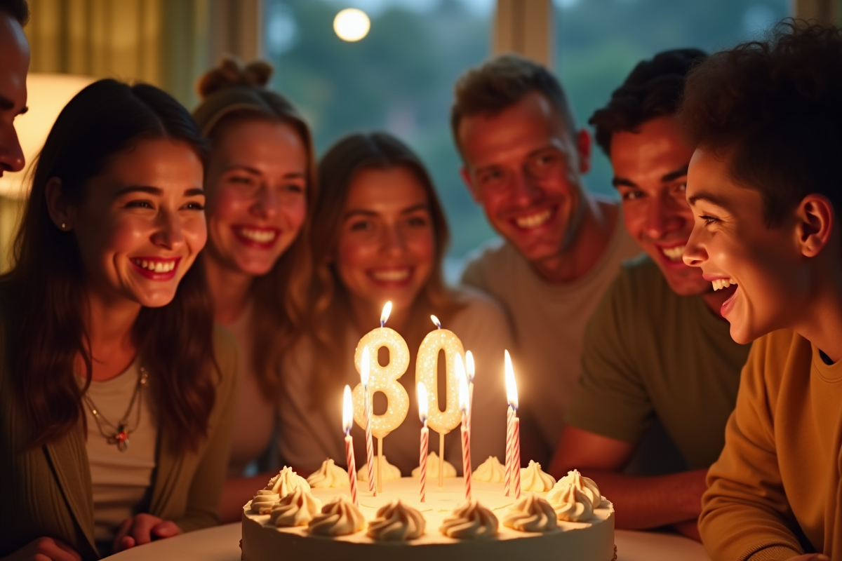 Groupe de personnes célébrant un anniversaire 80 ans