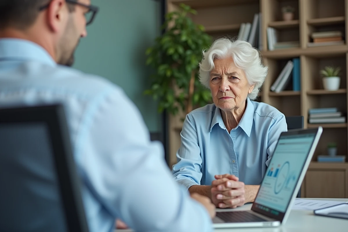 Retraitée consultant un conseiller financier pour optimiser sa revalorisation de retraite complémentaire Agirc Arrco 2026