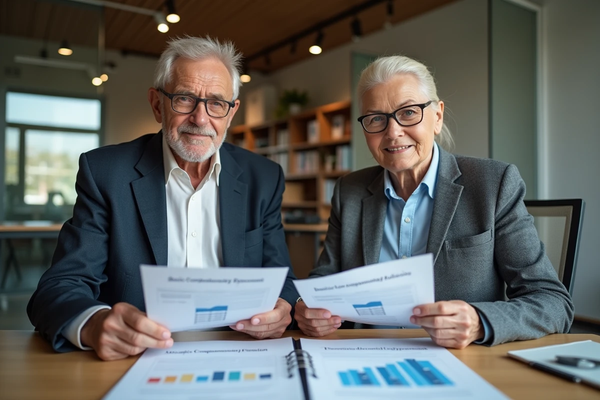 Couple âgé rencontrant un conseiller financier en bureau