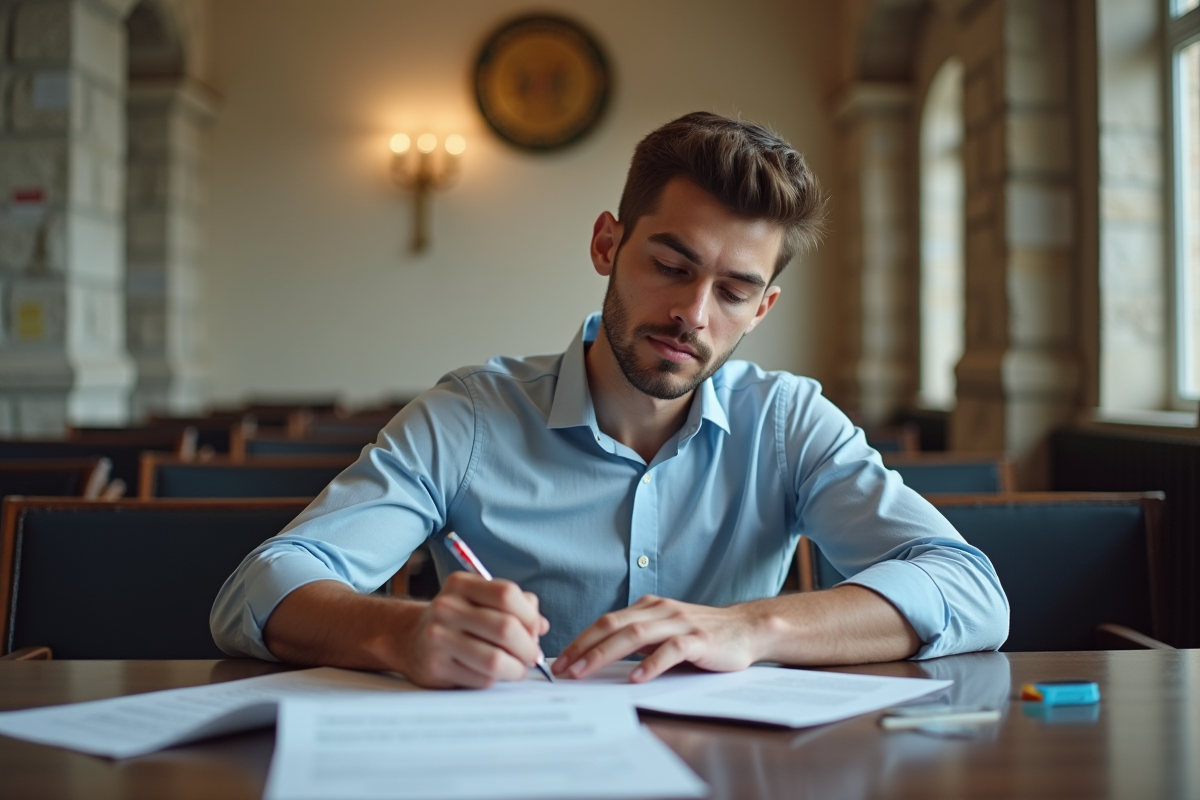 Jeune homme remplit un formulaire d