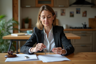 Femme d'âge moyen examinant des documents immobiliers