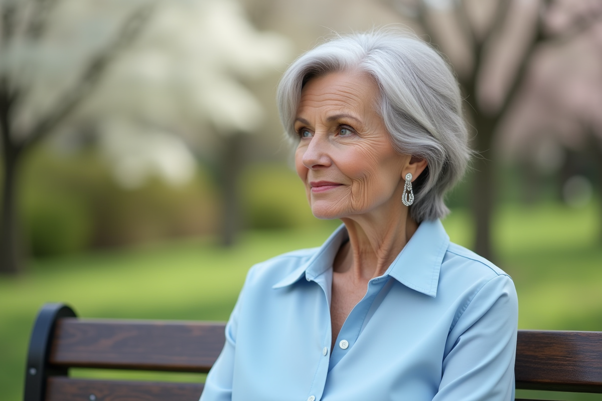Femme confiante avec coupe courte et regard pensif en extérieur