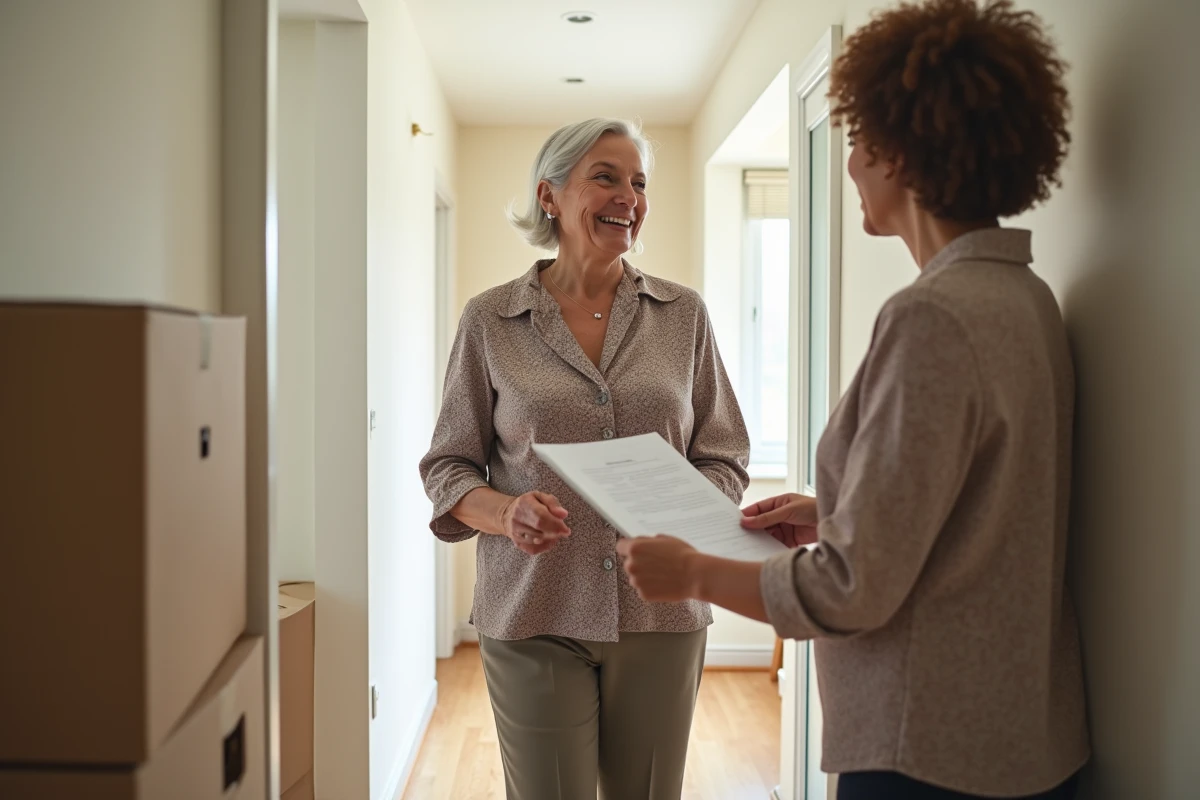 Femme senior recevant des papiers d