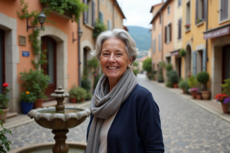 Femme souriante dans un village provençal authentique