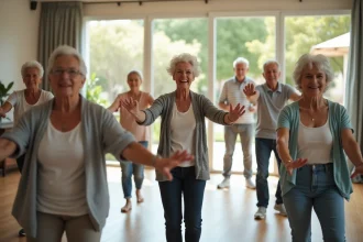 Groupe de seniors faisant de l'exercice à Nice