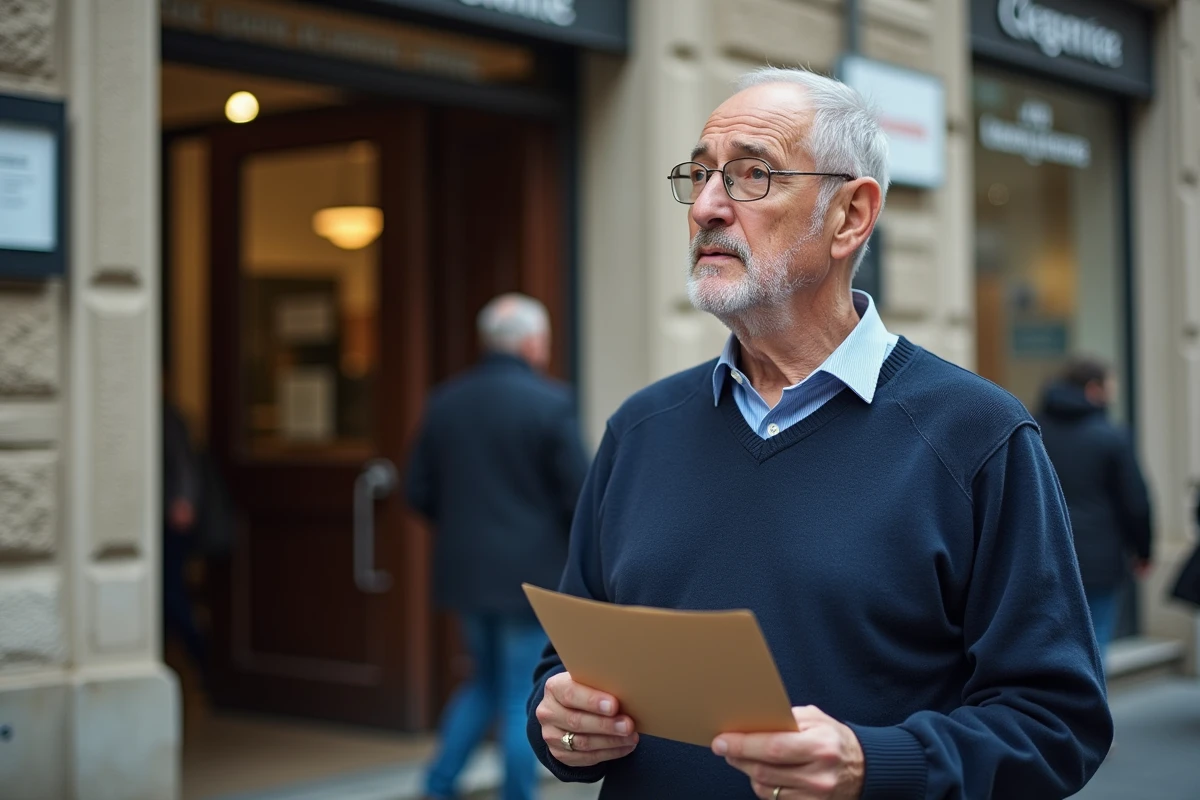Homme retraité attendant devant un bureau administratif